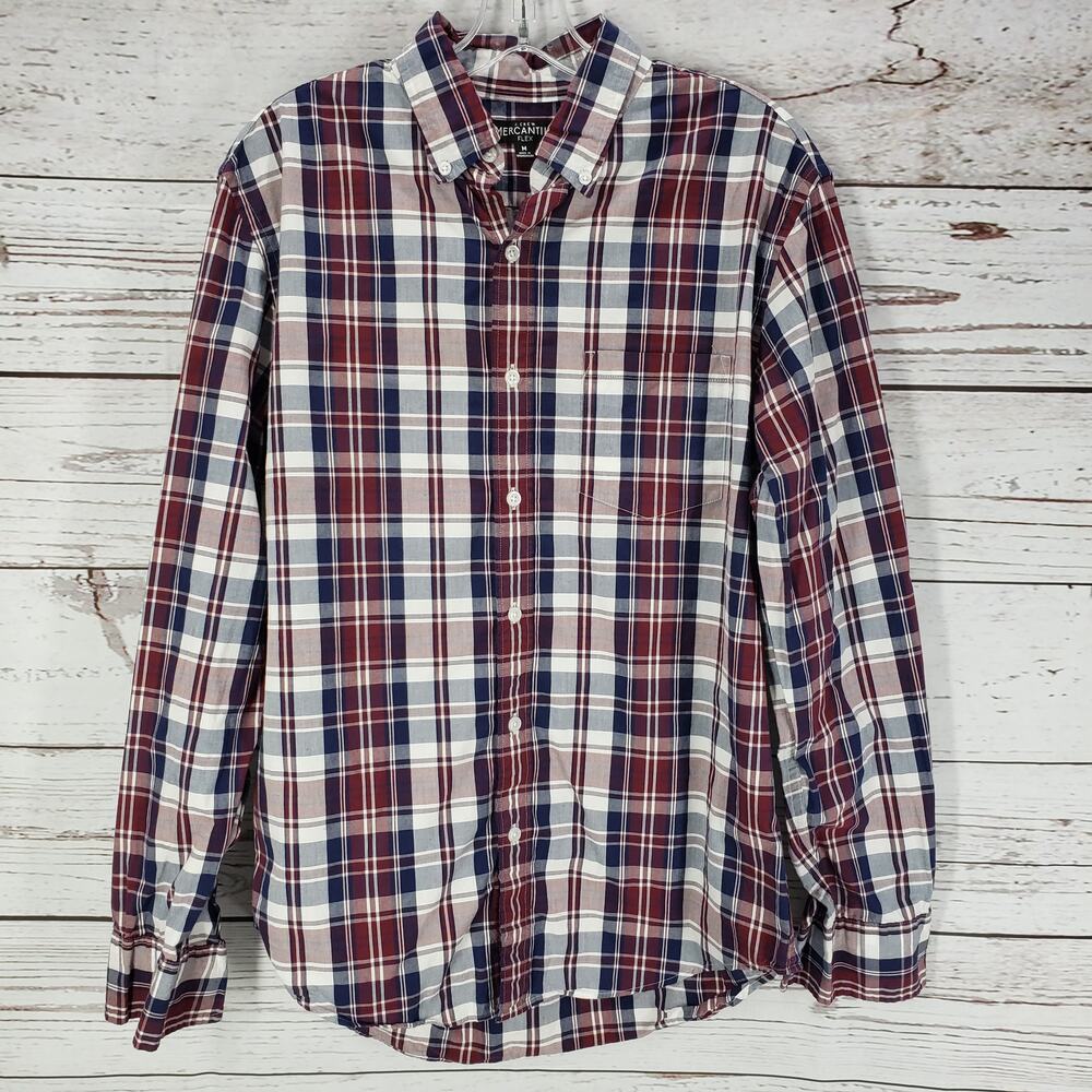 J.Crew Mercantile Flex Blue Maroon Plaid Long Sleeve Shirt Size Medium